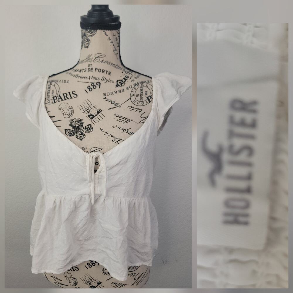 Hollister Crop Babydoll Top Size Large White Bow Milkwife 90s Y2k Inspo